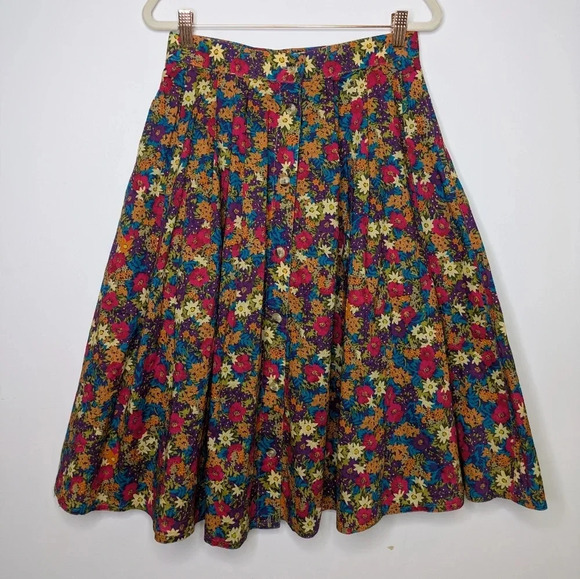 Liz Claiborne Floral A-Line Skirt with Red Belt - Picture 3 of 11